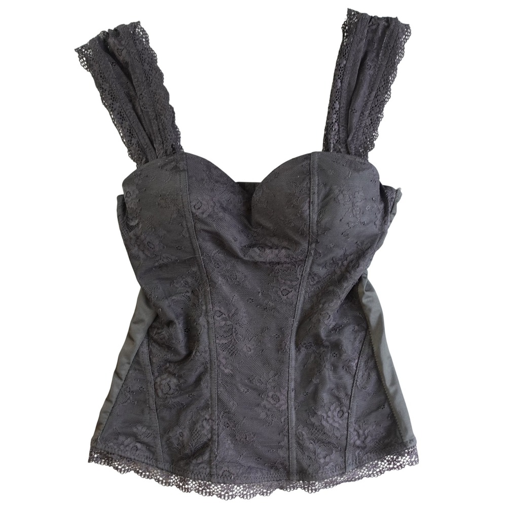 Spirit Lace Corset Top Womens M Black Floral Bustier Gothic Witch Pirate Costume
